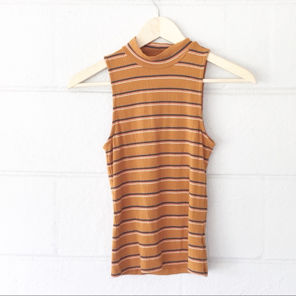 Crop Top Tank Ribbed Faux Neck